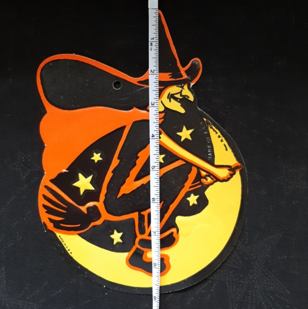 vintage antique h e luhrs halloween diecut witch on broom moon - Picture 7 of 7